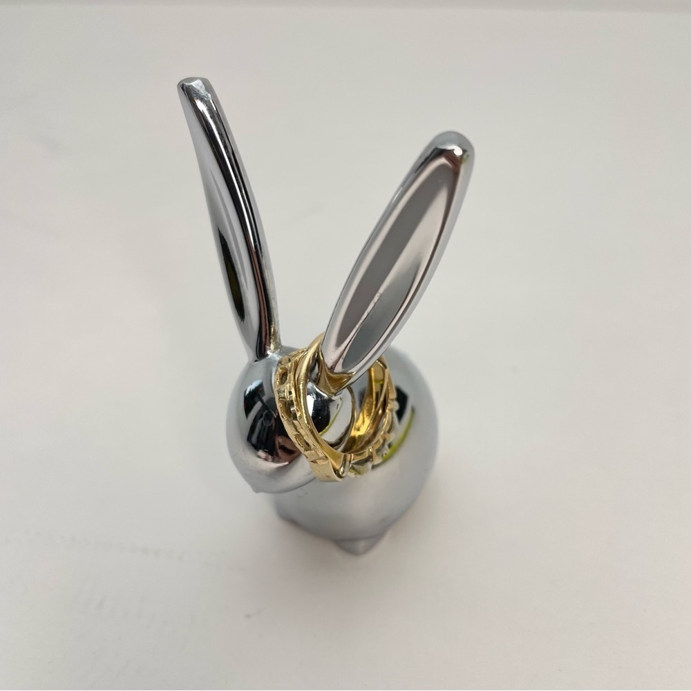Bunny Chrome Rabbit Ring Holder Paperweight - Picture 4 of 11